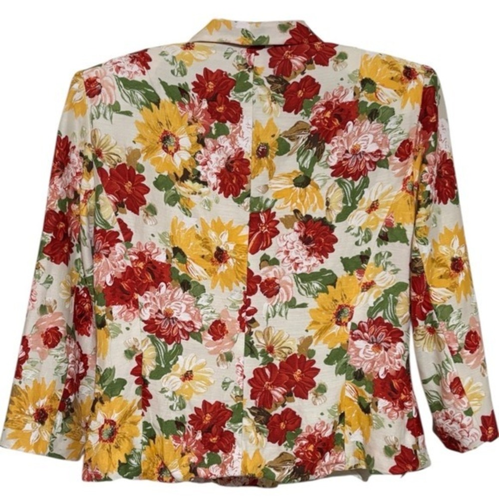 Vtg Kay Unger Skirt Suit Women 8 Floral Sunflower Linen‎ Blend Blazer Midi Set - Picture 6 of 11